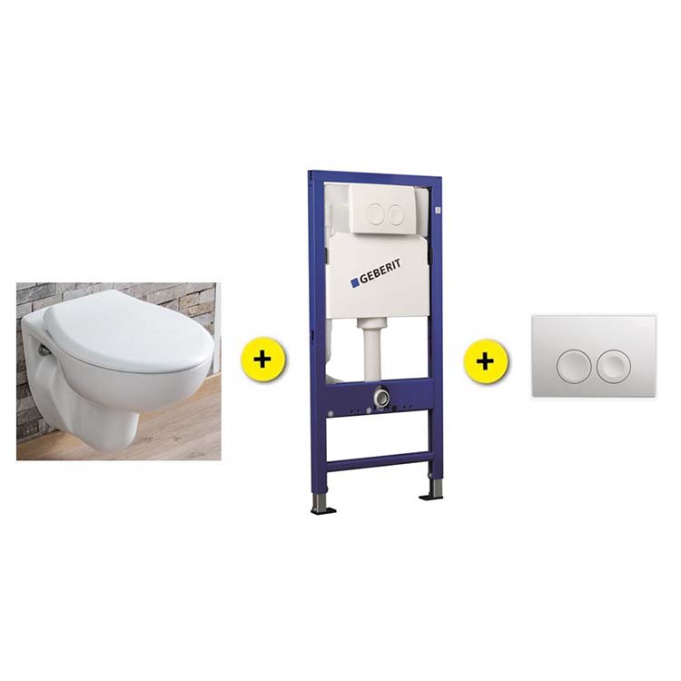 Set de toilette Senne avec siège + reservoir UP100 + plaque blanc