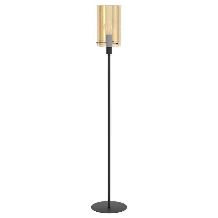 Lampadaire - H155cm - E27 - 40W - Noir/ambre