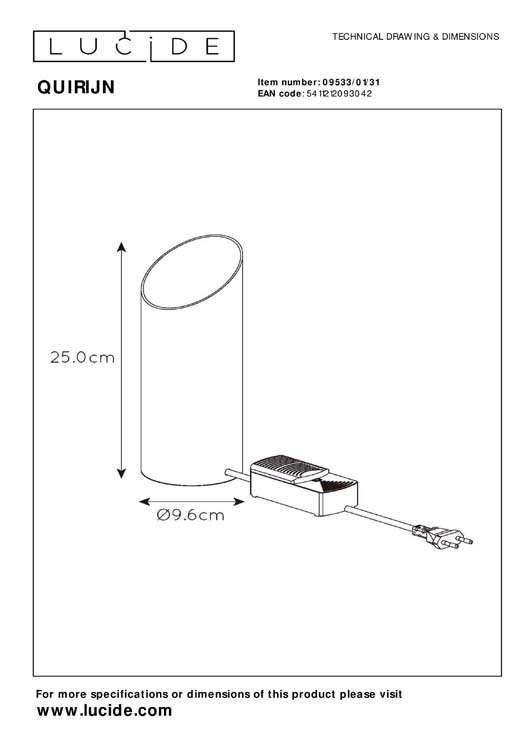 Lampe de table blanc Ø9,6 1xE27 40W métal