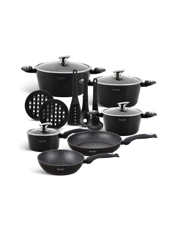 Set de cuisine 15 pièces noires aluminium forgé