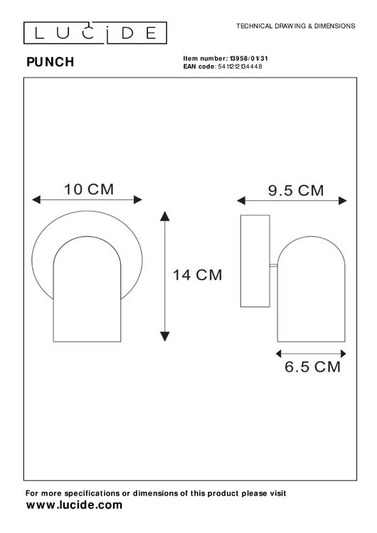 Lucide PUNCH - Wandspot - 1xGU10 - Wit