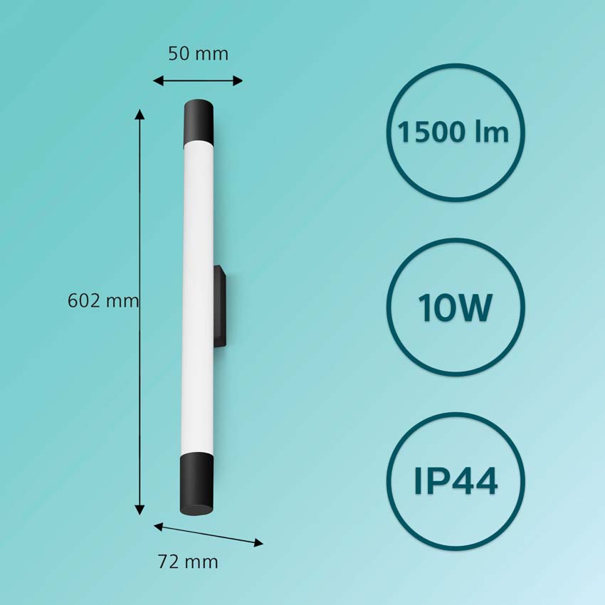 Spiegelverlichting - 10W - IP44 - incl lamp - zwart