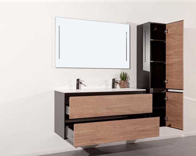 Meuble salle de bain Molly 1200mm aspect bois - lavabo mat