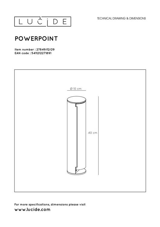 Lucide POWERPOINT - Buitenstopcontact zuil - Ø 10 cm - Antraciet