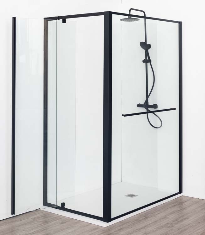 Paroi de douche fixe Urian 137-139x200cm avec porte-serviettes noir