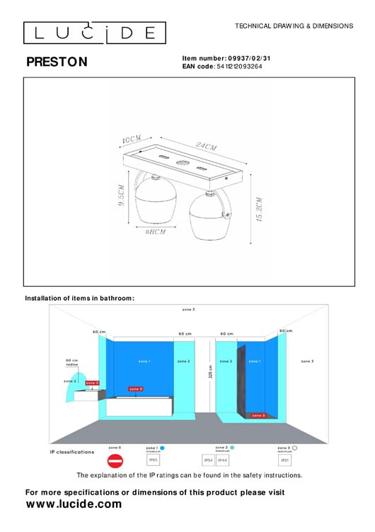 Plafondspot Badkamer - 2xGU10 - IP44 - Wit