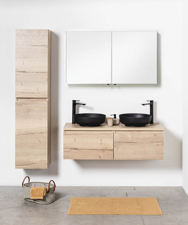 Meuble salle de bain aspect chêne Domino 1200 mm avec tablette en saillie