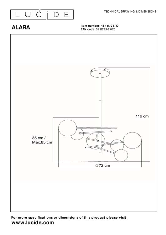 Lucide ALARA - Suspension - Ø 72 cm - LED - G4 - 6x1,5W 2700K - Or