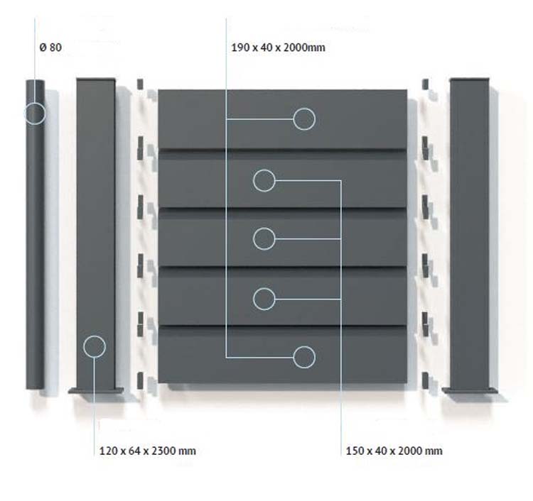 Hoekpaal afsluiting Havana alu antraciet 220cm