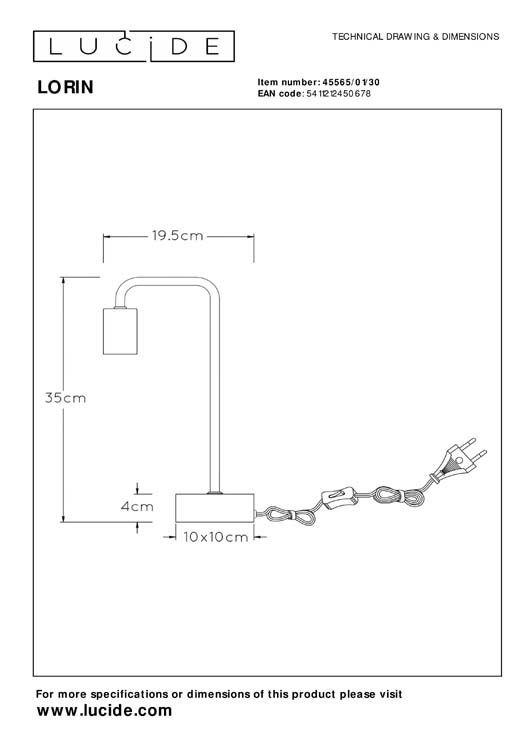 LORIN - Lampe de table - 1xE27 - Noir