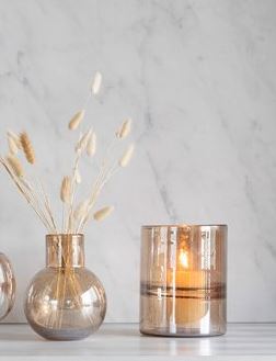 Vase et porte-bougies en 1 - verre - ambre - 16 x 20 cm