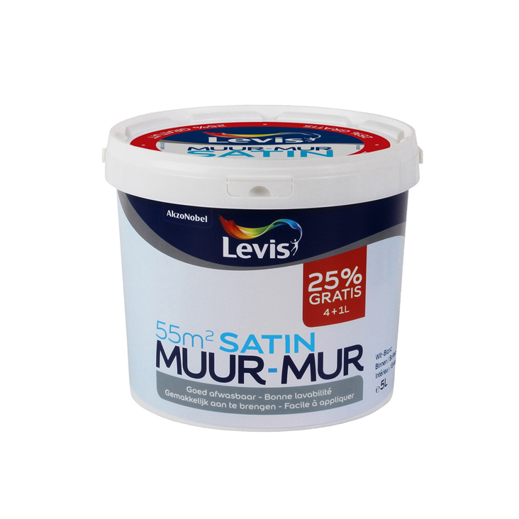 Levis muur en plafond wit satin 4L+25% GRATIS