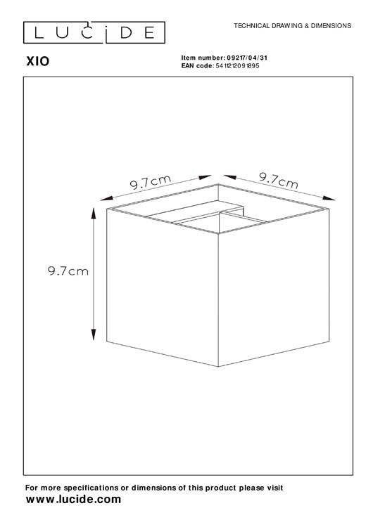 XIO - Wandlamp - LED Dimb. - G9 - 1x4W 2700K - Vierkant - Wit