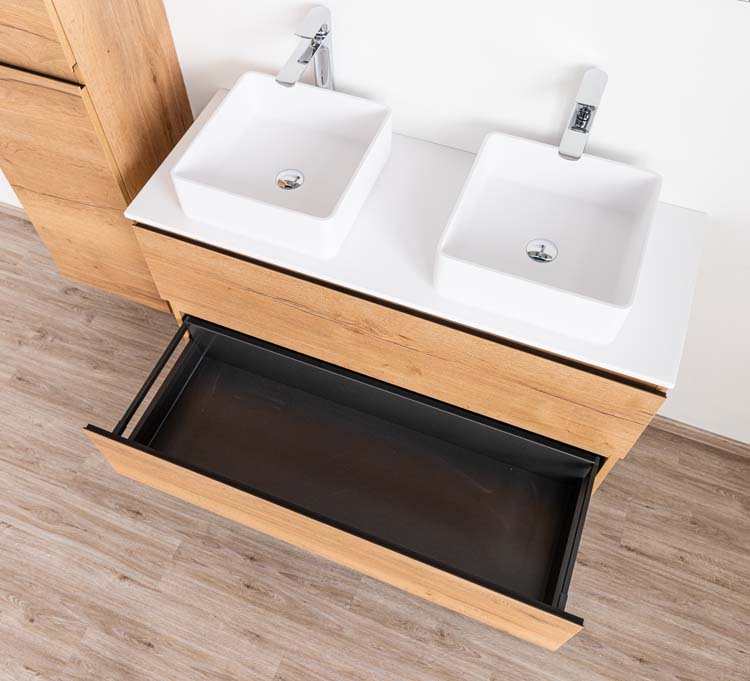 Meuble de salle de bain Daria chêne brun doré 1200 mm tablette en saillie mat
