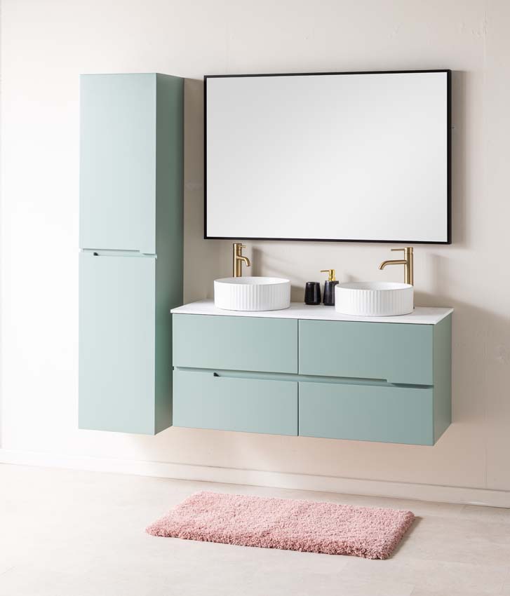 Meuble de salle de bain Truman gris-vert 1200 mm double lavabo à poser