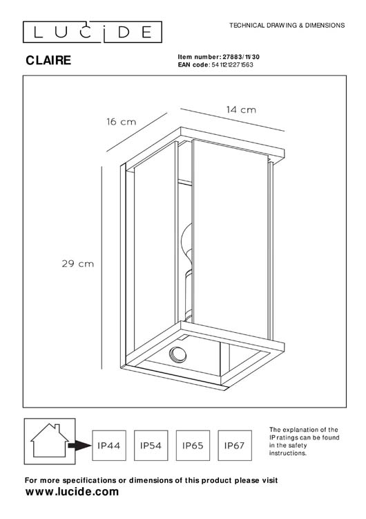 CLAIRE - Applique murale Extérieur - E27 - IP54 - Anthracite