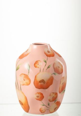 Vase en céramique à motif floral saumon/orange H21cm