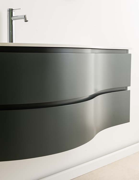 Meuble de salle de bain Aaron gris mat courbé 1100 mm vasque  blanc mat