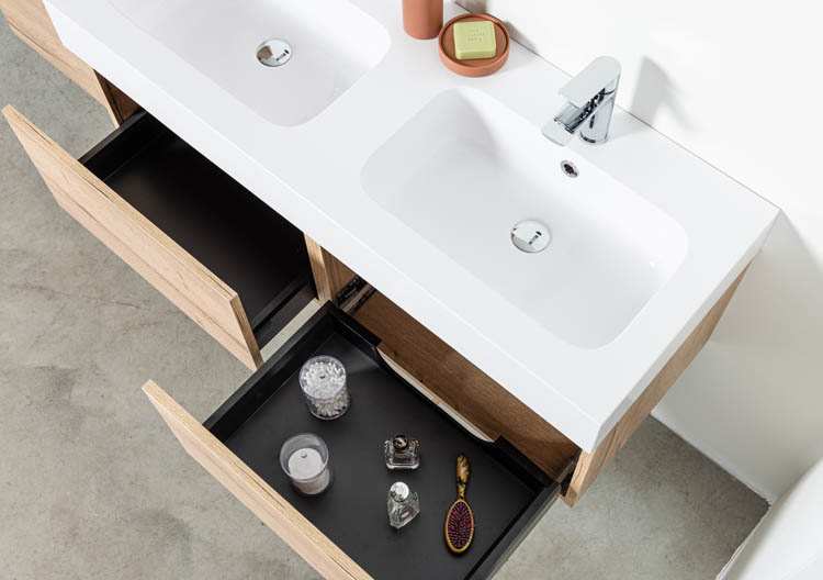 Meuble salle de bain aspect chêne Domino 1200 mm  lavabo brillant
