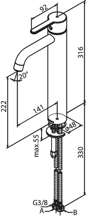 Robinet de lavabo haut Silhouet noir mat