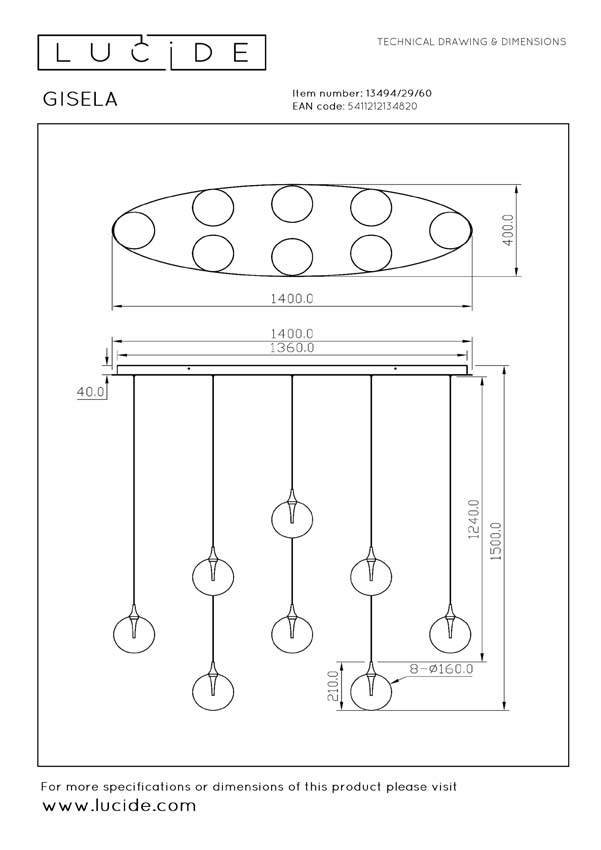 Lucide GISELA - Hanglamp - LED Dimb. - 8x3,9W 2700K - Transparant