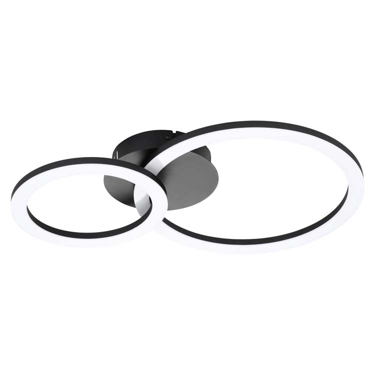 Plafonnier LED noir/blanc - dimmable - 2 cercles 