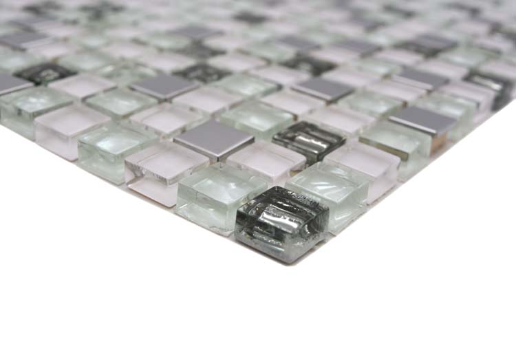 Mosaïque verre mix blanche/verre/métal 30 x 30 cm