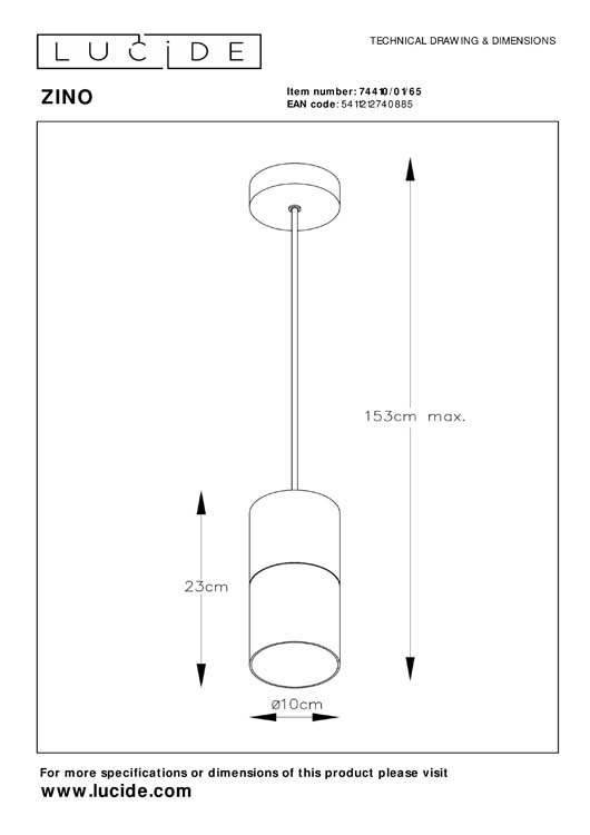 Lucide ZINO - Hanglamp - Ø 10 cm - E27 - Zwart