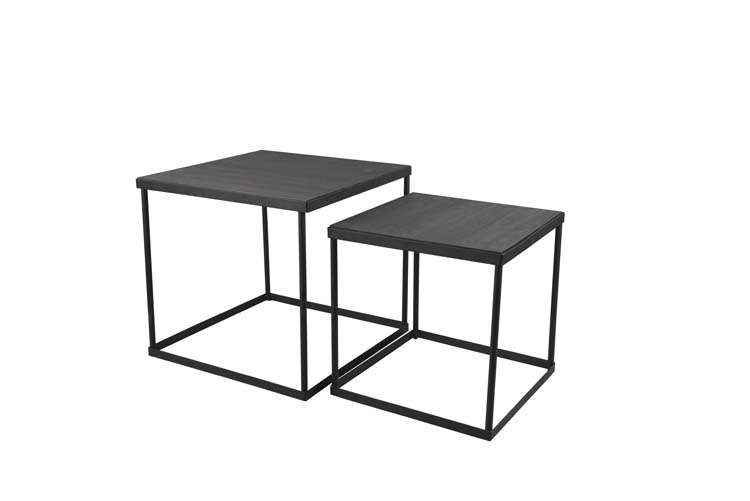Set de 2 tables d'appoint métales noires MDF 35 cm et 40 cm
