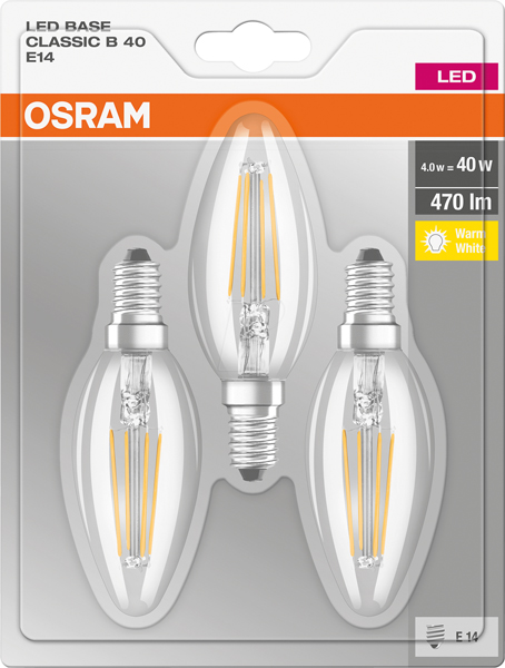Lampe LED Osram filament modèle bougie E14 4W 470 lumen
