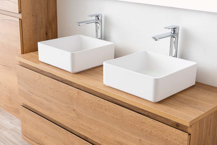 Meuble de salle de bain Daria chêne brun doré 1400 mm tablette en saillie melamine