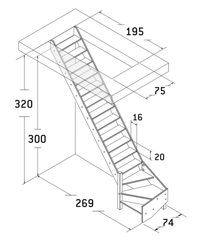 Escalier chêne Kerpen avec quart tournant bas gauche