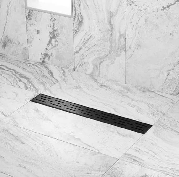 Caniveau de douche avec bride et grille 90 x 7 cm noir mat
