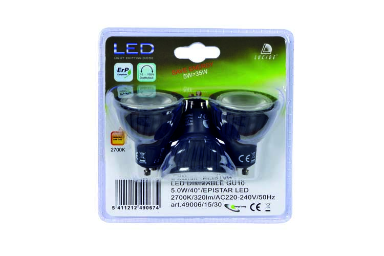 Lucide LED BULB - Ampoule led - Ø 5 cm - LED Dim. - GU10 - 3x5W 3000K - Noir