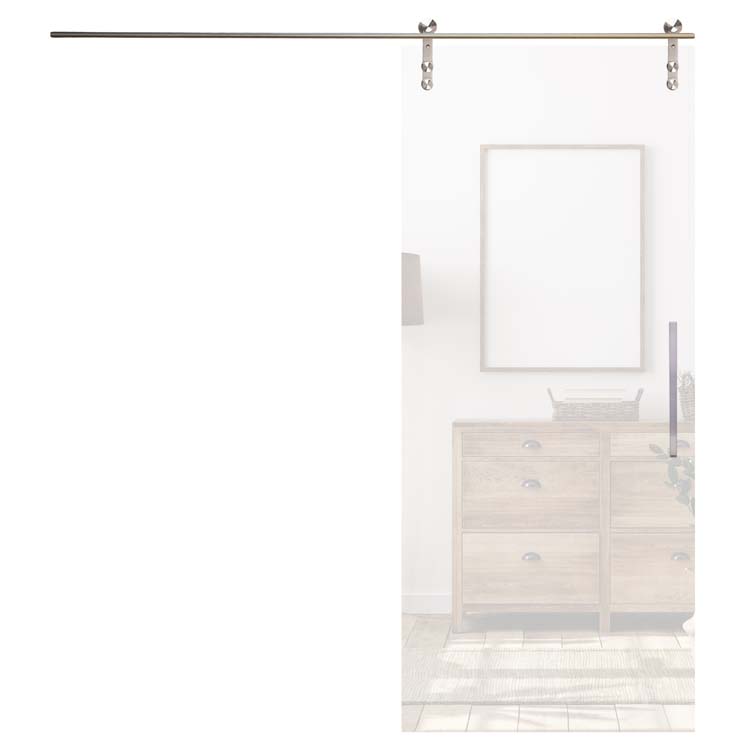 Porte coulissante verre sécurit 8mm mat+rail et tirant carré inox 32cm