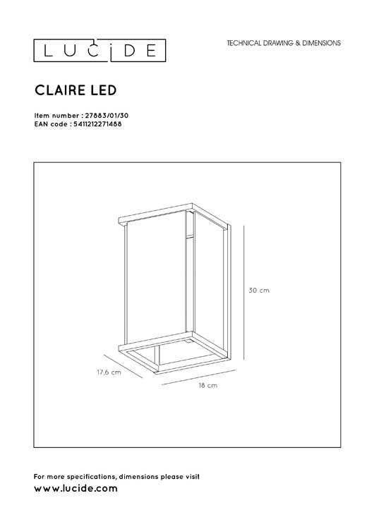 CLAIRE - Applique murale Extérieur - 1xE27 - IP54 - Anthracite