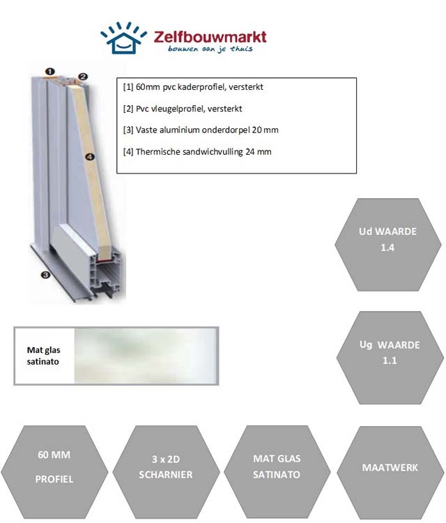 Buitendeur pvc antra/wit R MW Sieg mat