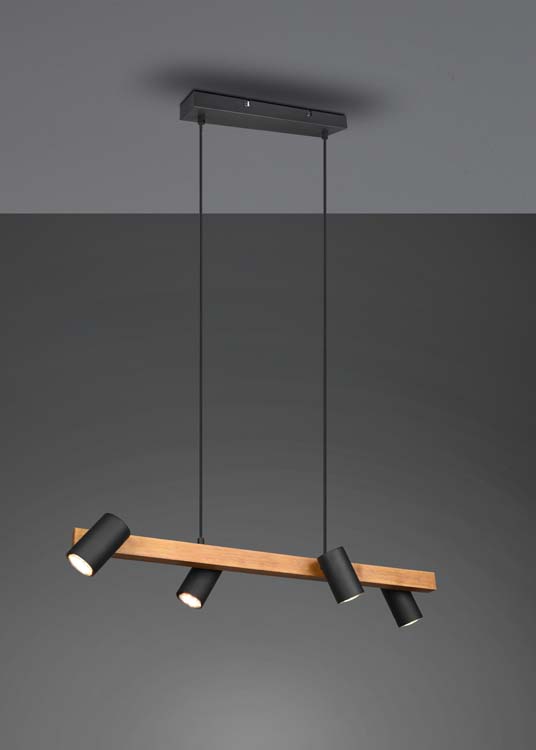 Hanglamp Marlie Zwart/Hout 4xGU10