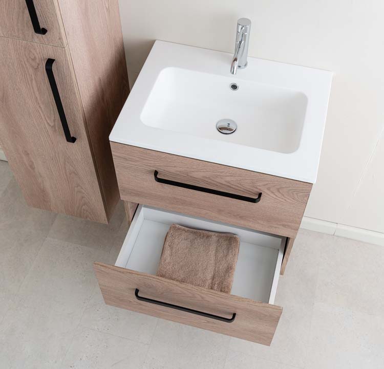 Meuble de salle de bain Chêne Bison 600 mm lavabo mat