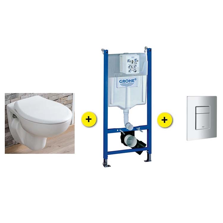 Toiletset Senne wit incl wc-bril + inbouwres Solido +drukpl mat chroom