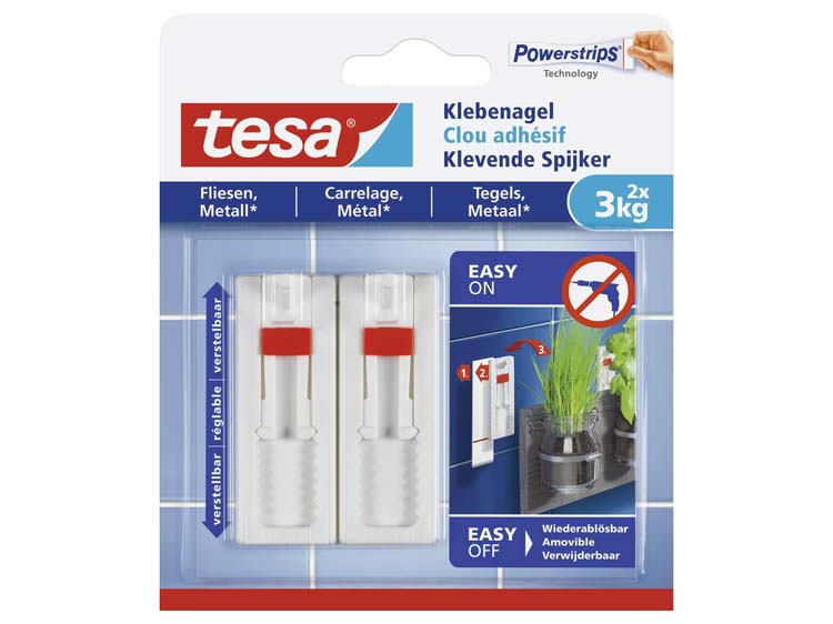 Tesa ongles adhésif réglable pour carreaux et métal blanc 3kg