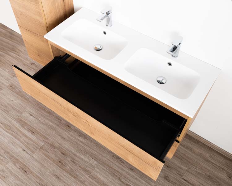 Meuble de salle de bain Daria chêne brun doré 1200 mm 2 lavabo mat