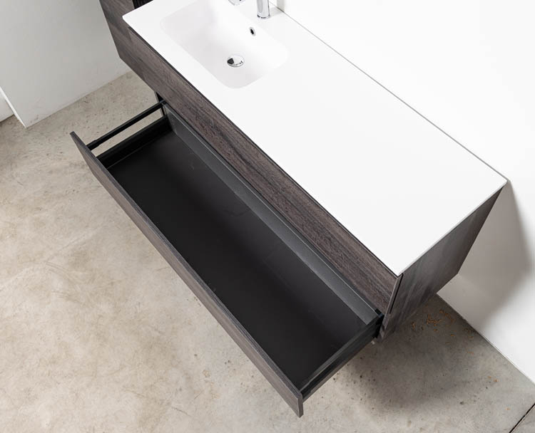 Meuble de salle de bain Dotan chêne foncé 1400 mm lavabo brillant gauche