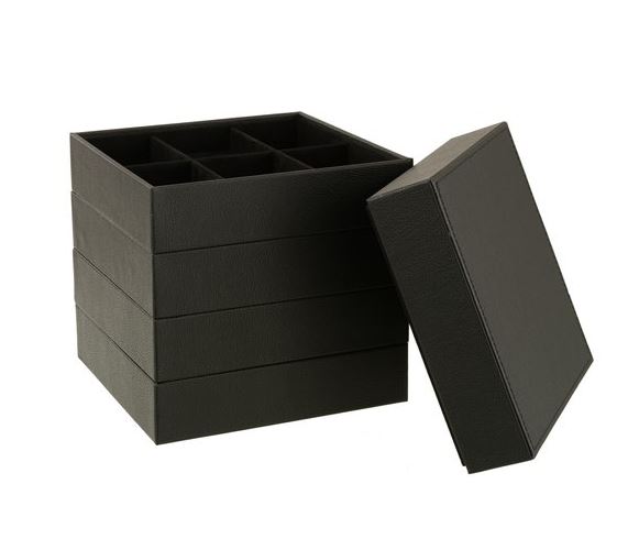 Boîte à bijoux en simili cuir 4 pièces noir 