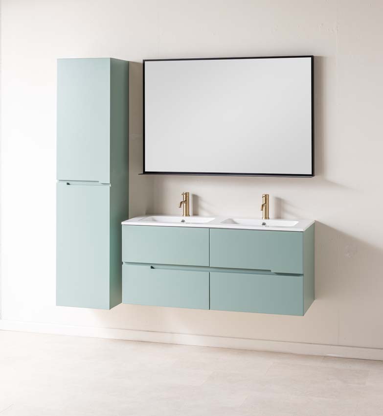 Meuble de salle de bain Truman gris-vert 1200 mm lavabo double brillant gauche