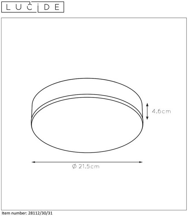 Lucide CERES-LED - Plafonnière Badkamer - Ø 21,5 cm - LED Dimb. - 1x30W 3000K - IP44 - Wit