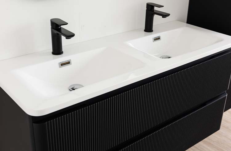 Meuble de salle de bain Julia noir mat 2 tiroirs 1200 mm