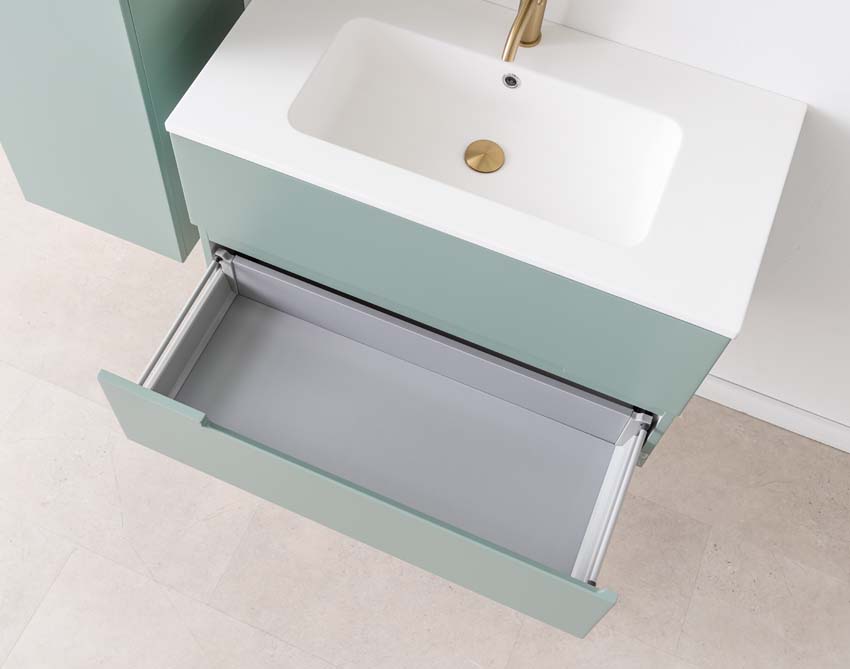 Meuble de salle de bain Truman gris-vert 900 mm lavabo blanc mat