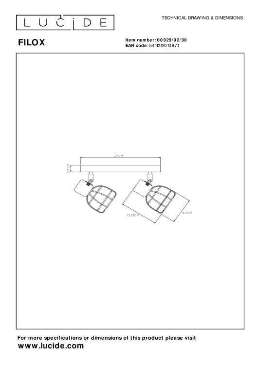 Lucide FILOX - Spot plafond - 2xE27 - Noir