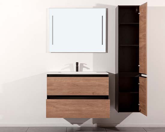Meuble salle de bain Molly 900mm aspect bois - lavabo mat